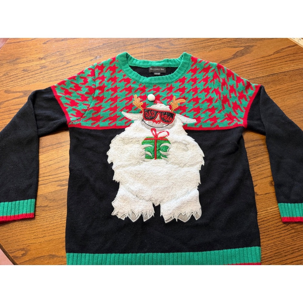 Blizzard Bay Boys Yeti Christmas Sweater Red Green Houndstooth Holiday L 14/16